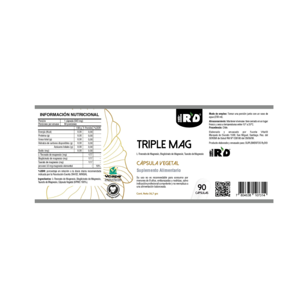 Triple Magnesio 90 cápsulas ( L-Treonato de Magnesio, Bisglicinato de Magnesio y Taurato de Magnesio) RyD - Imagen 2