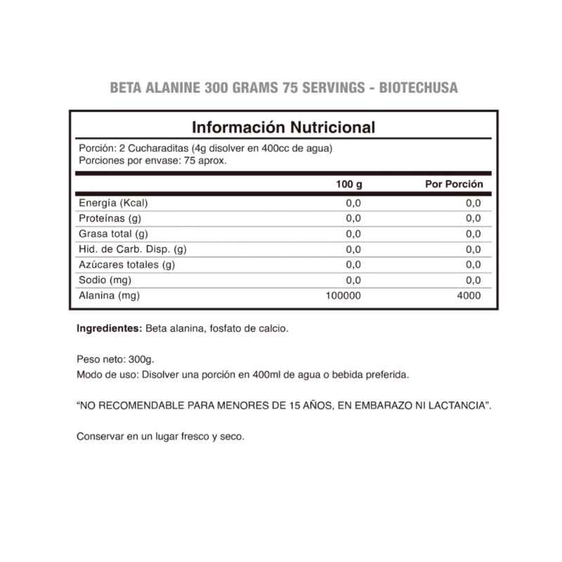Beta Alanine en polvo 300 gr BiotechUSA - Imagen 2